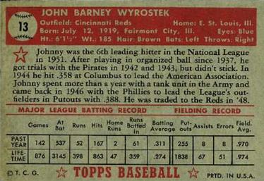 Johnny Wyrostek  baseball card collectible - Main Image 2