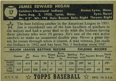 Jim Hegan  baseball card collectible - Main Image 2