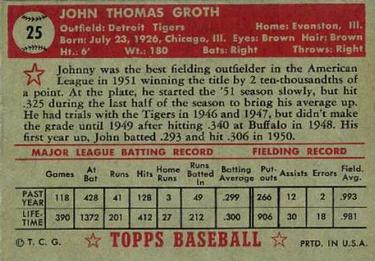 Johnny Groth  baseball card collectible - Main Image 2