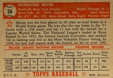 Monte Irvin  baseball card collectible - Main Image 2