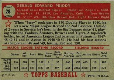 Jerry Priddy  baseball card collectible - Main Image 2
