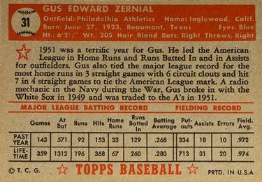 Gus Zernial  baseball card collectible - Main Image 2