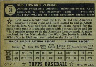 Gus Zernial  baseball card collectible - Main Image 2