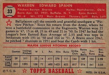 Warren Spahn  baseball card collectible - Main Image 2