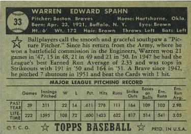Warren Spahn  baseball card collectible - Main Image 2