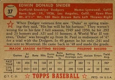 Duke Snider  baseball card collectible - Main Image 2