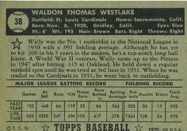 Wally Westlake  baseball card collectible - Main Image 2