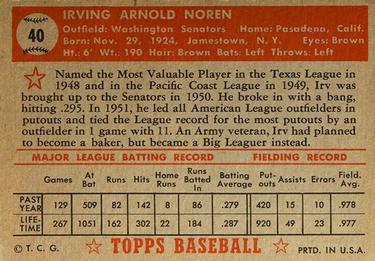 Irv Noren  baseball card collectible - Main Image 2