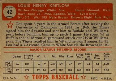Lou Kretlow  baseball card collectible - Main Image 2