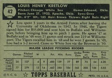 Lou Kretlow  baseball card collectible - Main Image 2