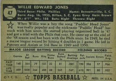 Willie Jones  baseball card collectible - Main Image 2