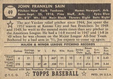 Johnny Sain  baseball card collectible - Main Image 2