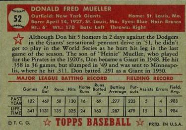 Don Mueller  baseball card collectible - Main Image 2