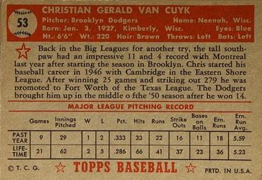 Chris Van Cuyk  baseball card collectible - Main Image 2
