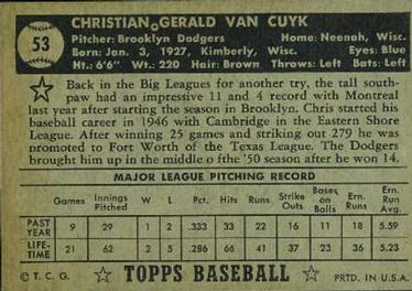 Chris Van Cuyk  baseball card collectible - Main Image 2