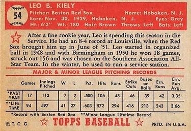 Leo Kiely  baseball card collectible - Main Image 2