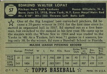 Ed Lopat  baseball card collectible - Main Image 2