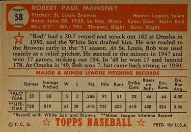Bob Mahoney  baseball card collectible - Main Image 2
