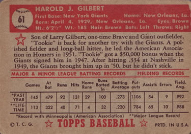 Tookie Gilbert  baseball card collectible - Main Image 2