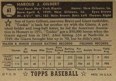 Tookie Gilbert  baseball card collectible - Main Image 2