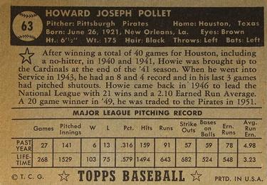 Howie Pollet  baseball card collectible - Main Image 2