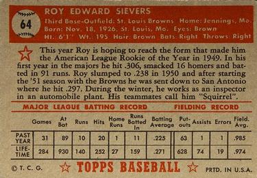 Roy Sievers  baseball card collectible - Main Image 2