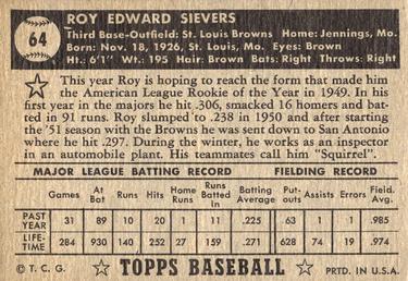 Roy Sievers  baseball card collectible - Main Image 2