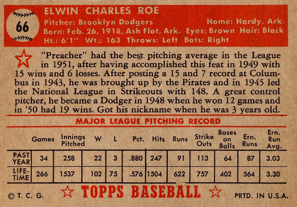 Preacher Roe  baseball card collectible - Main Image 2