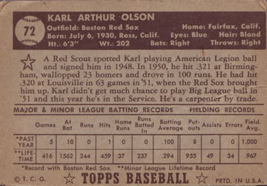 Karl Olson  baseball card collectible - Main Image 2