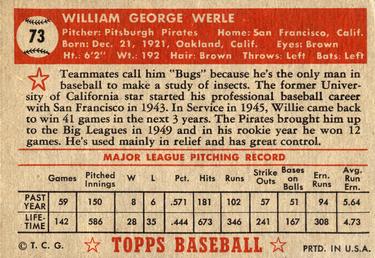 Bill Werle  baseball card collectible - Main Image 2
