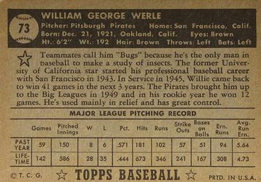 Bill Werle  baseball card collectible - Main Image 2