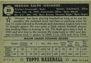 Herman Wehmeier  baseball card collectible - Main Image 2