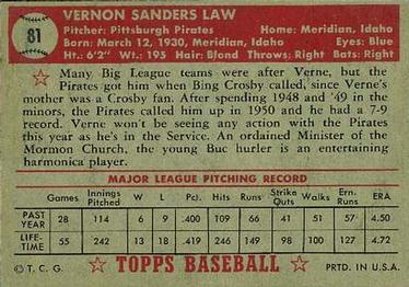 Vernon Law  baseball card collectible - Main Image 2