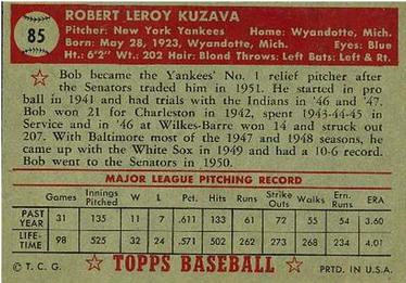 Bob Kuzava  baseball card collectible - Main Image 2