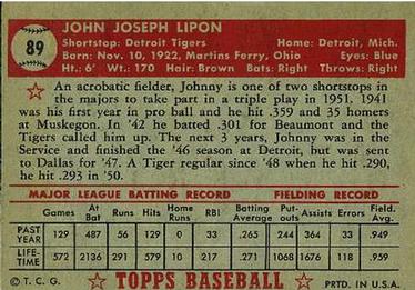 Johnny Lipon  baseball card collectible - Main Image 2
