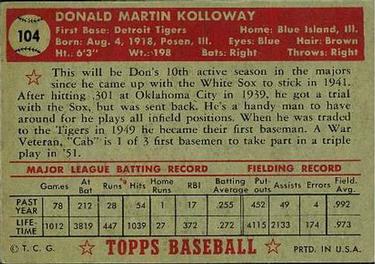 Don Kolloway  baseball card collectible - Main Image 2