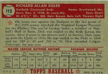Dick Sisler  baseball card collectible - Main Image 2