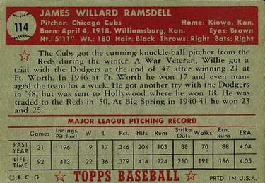 Willard Ramsdell  baseball card collectible - Main Image 2