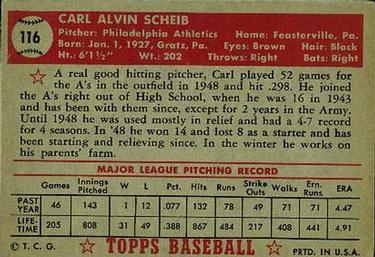 Carl Scheib  baseball card collectible - Main Image 2
