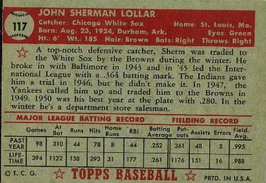 Sherm Lollar  baseball card collectible - Main Image 2