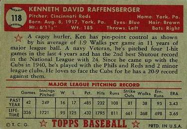 Ken Raffensberger  baseball card collectible - Main Image 2