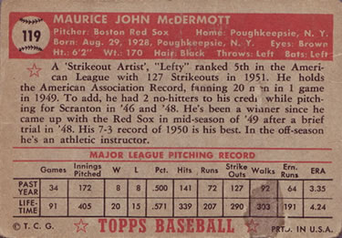 Maurice McDermott  baseball card collectible - Main Image 2