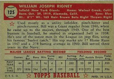 Bill Rigney  baseball card collectible - Main Image 2