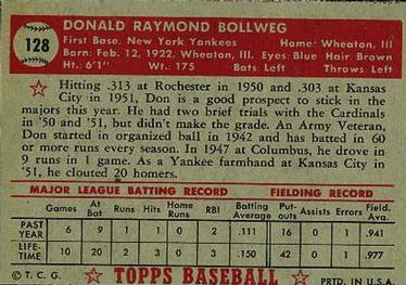 Don Bollweg  baseball card collectible - Main Image 2