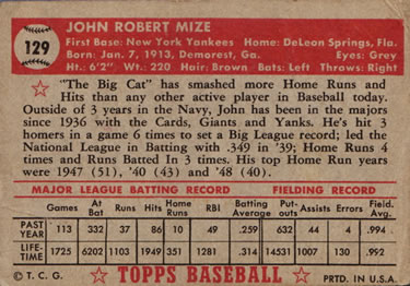 Johnny Mize  baseball card collectible - Main Image 2