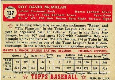Roy McMillan  baseball card collectible - Main Image 2