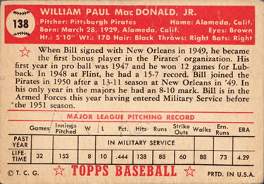 Bill Macdonald  baseball card collectible - Main Image 2