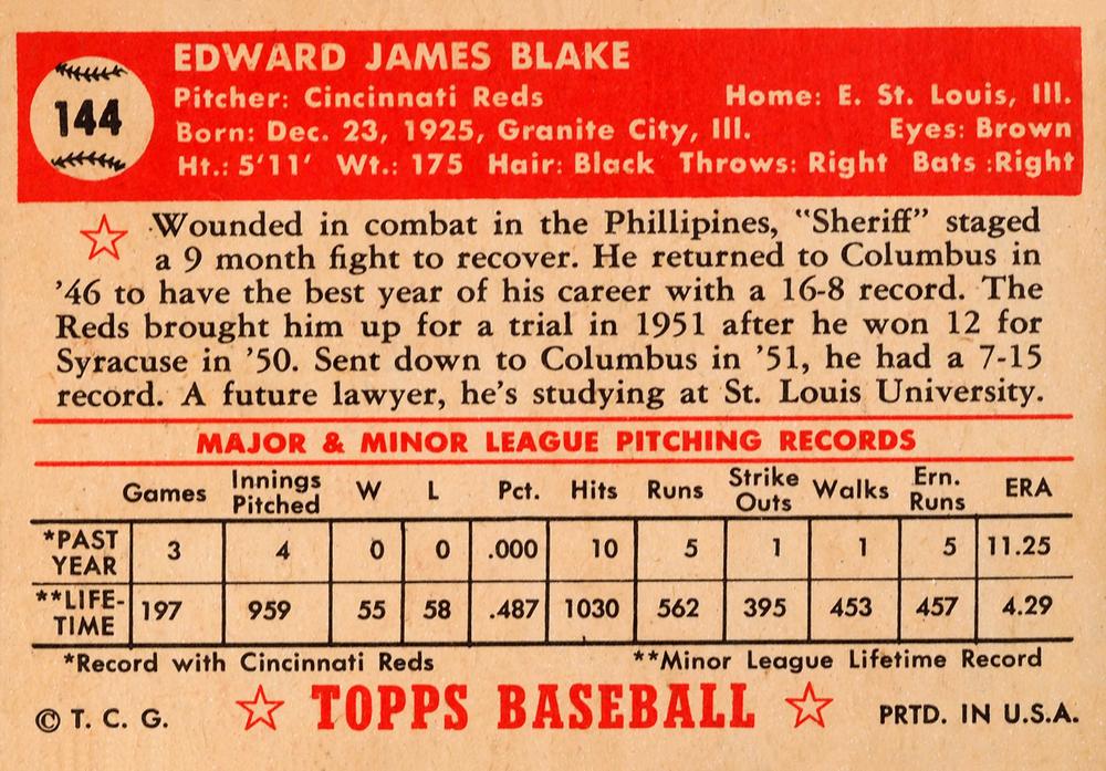 Ed Blake  baseball card collectible - Main Image 2
