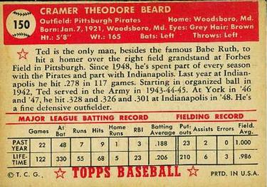 Ted Beard  baseball card collectible - Main Image 2