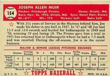 Joe Muir  baseball card collectible - Main Image 2